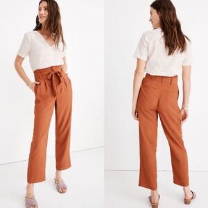 Madewell Paperbag Waist Pleated Tapered Pants Burnt Clay Size 0